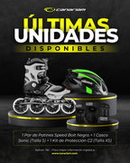 Promo: Patín Speed Bolt Negro + Casco Sonic (Talla S) + Kit de Protección C2 (Talla: XS)