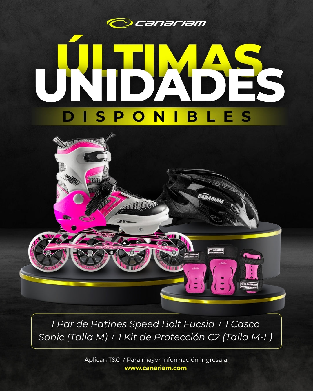 Promo: Patín Speed Bolt Fucsia + Casco Sonic (Talla M) + Kit de Protección C2 (Talla: M / L)