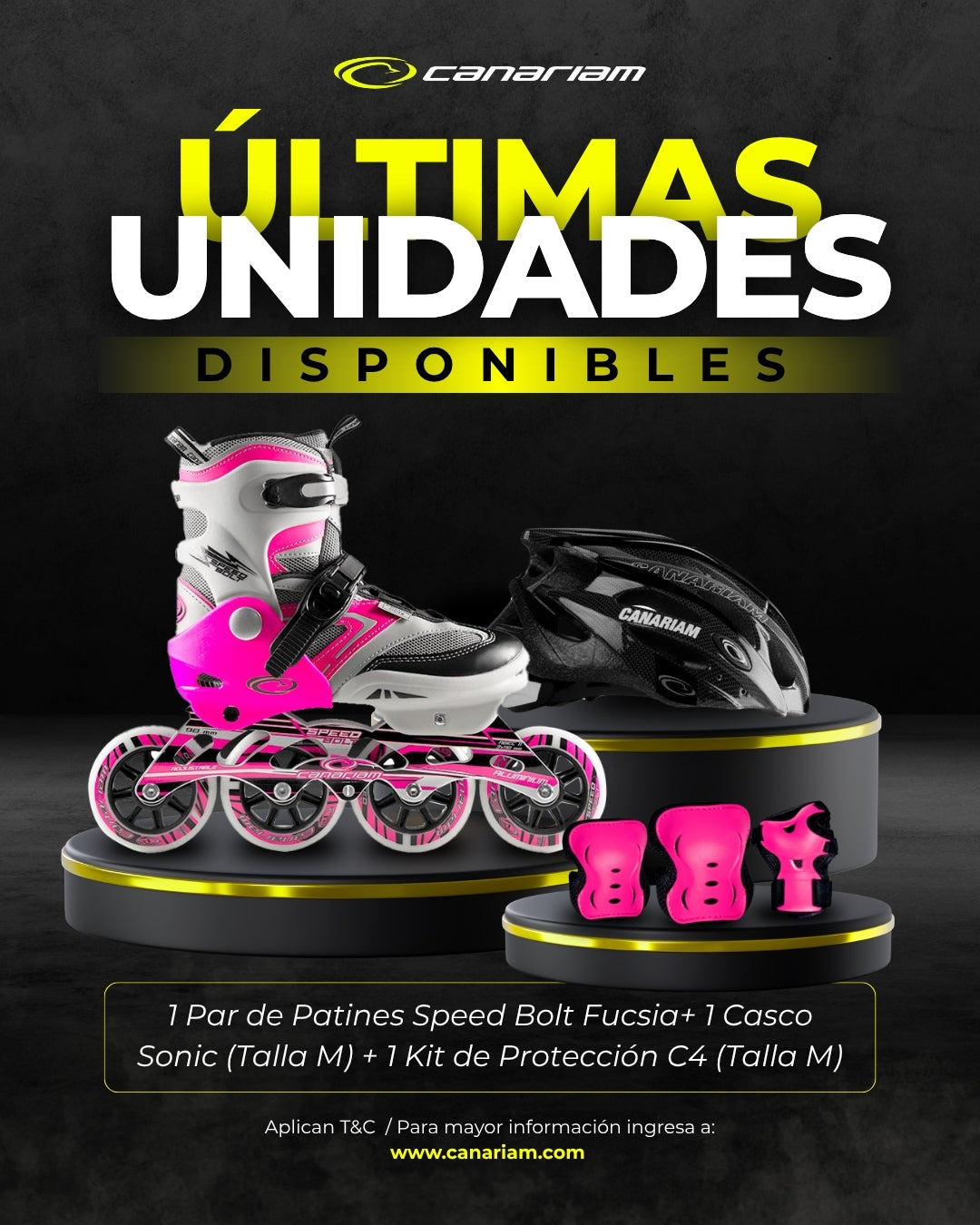 Promo: Patín Speed Bolt Fucsia + Casco Sonic (Talla M) + Kit de Protección C4 (Talla M)