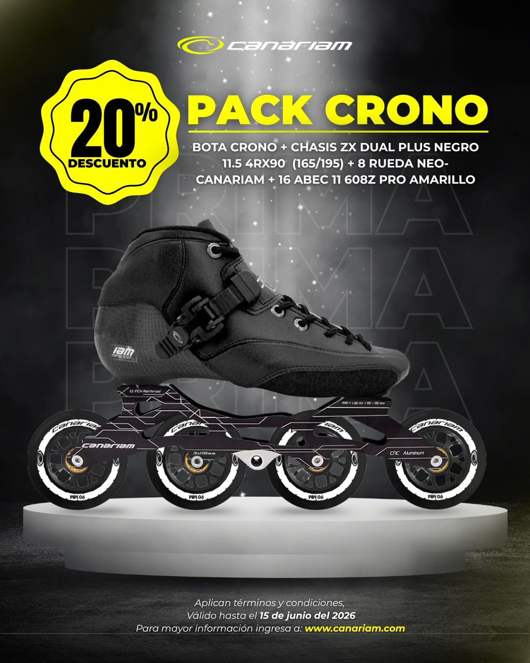 Promo: Crono + Chasis ZX Dual Plus 11.5 + Ruedas Canariam/NEO 90mm + 16 Balineras ABEC 11