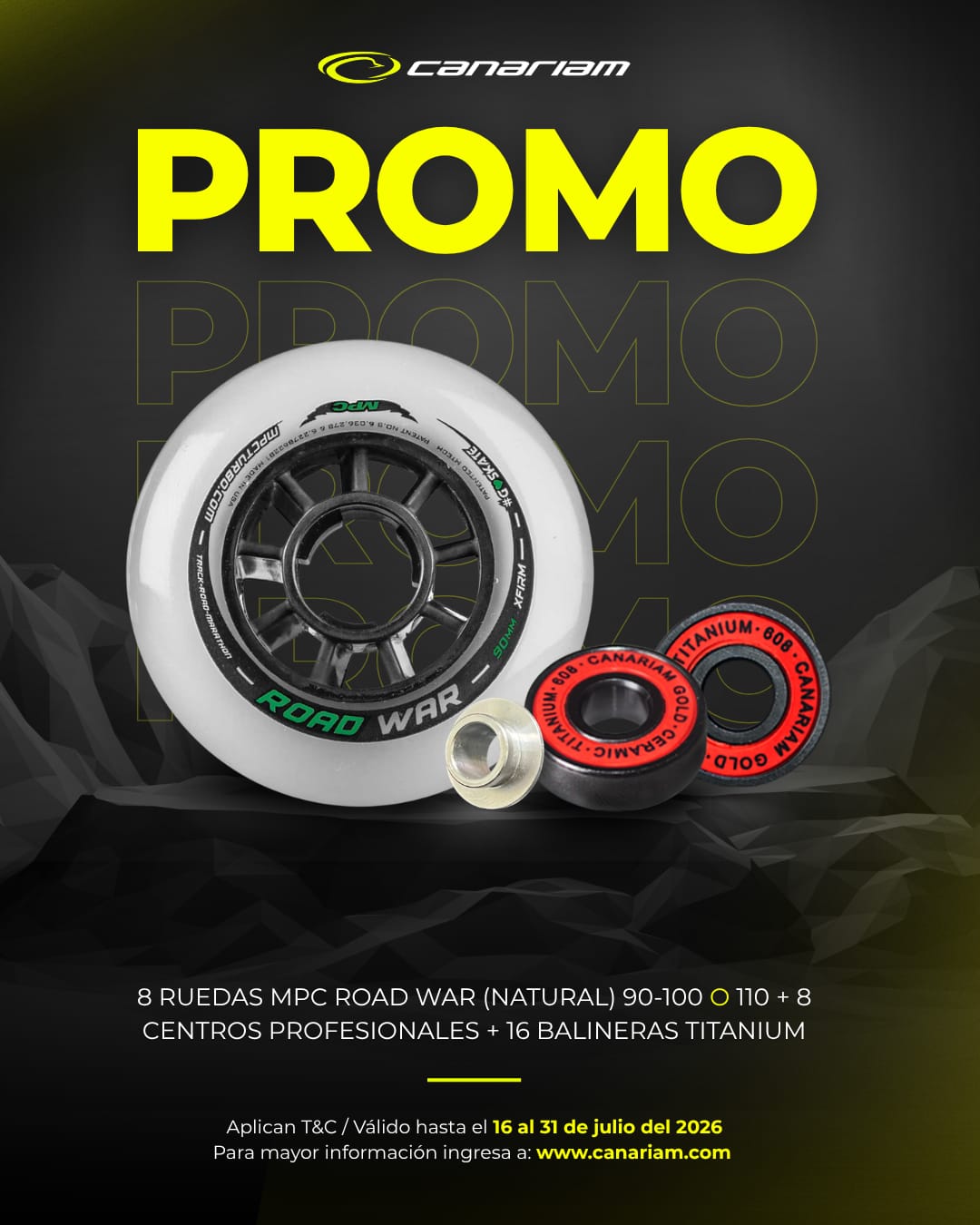 8 Ruedas MPC Road War (Natural) 90-100-110 + 8 Centros Profesionales + Balineras Titanium