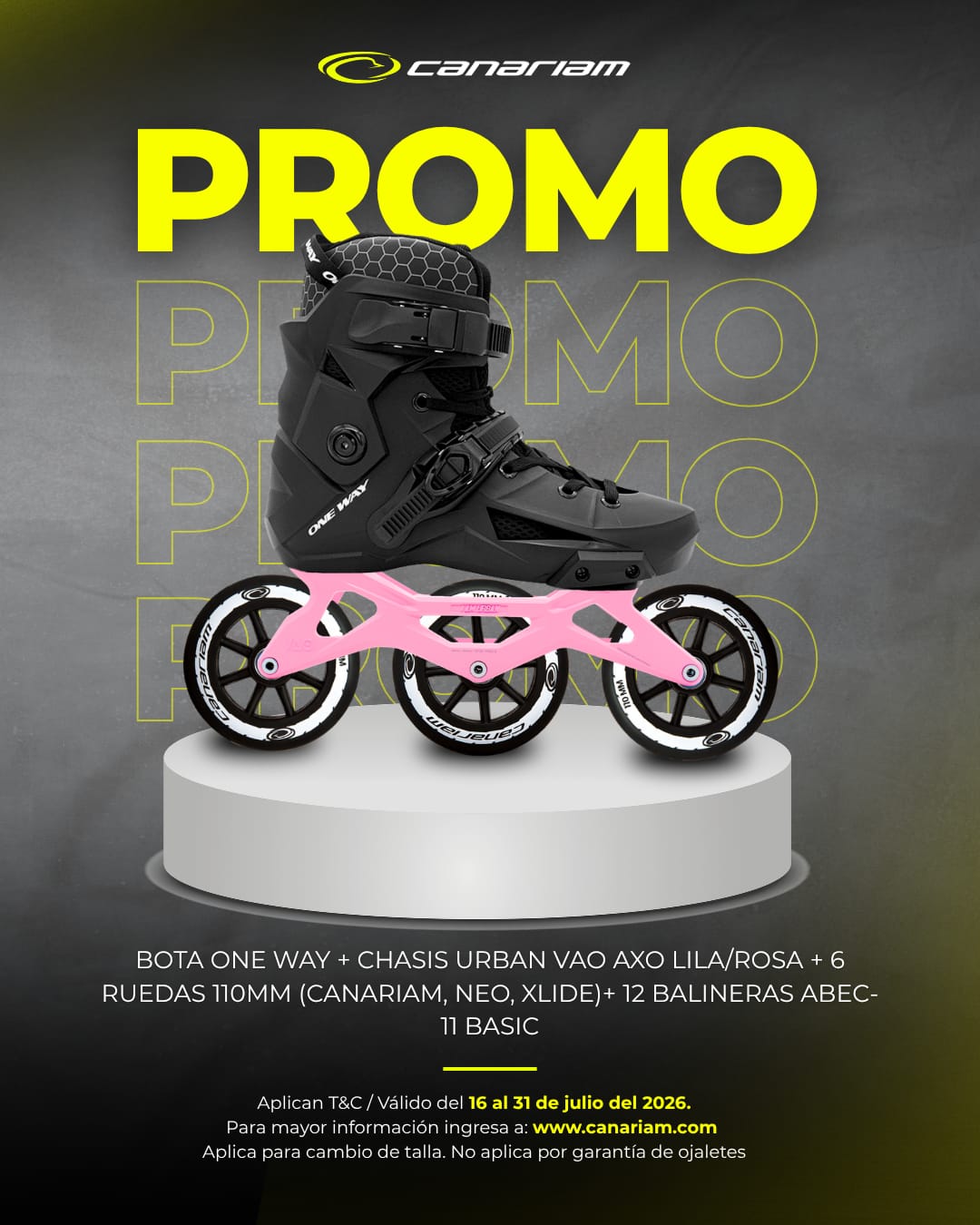 Promo: One Way VAO AXO Lila/Rosa Canariam/NEO/Xlide 110mm + 12 Balineras ABEC-11 Basic