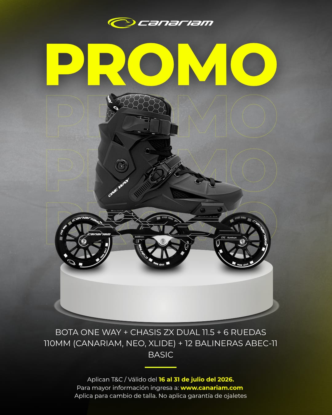 Promo: One Way ZX Dual 11.5 Canariam/NEO/Xlide 110mm + 12 Balineras ABEC-11 Basic